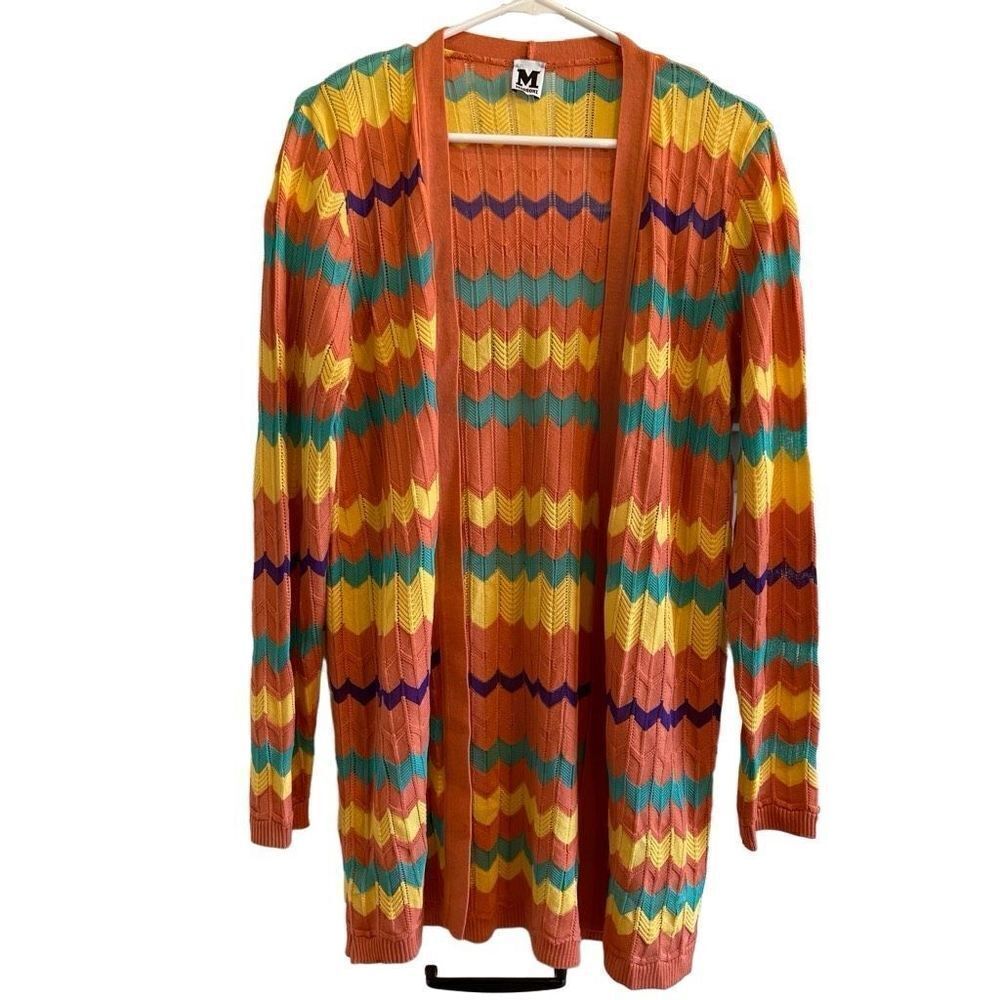 M Missoni Cardigan Womens 46IT Knit Striped Longline Wool Blend Iconic Print NWT